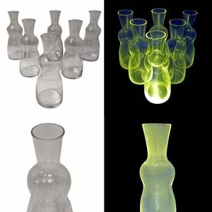 Set of 6 Vintage Uranium Glass Carafes / Vases